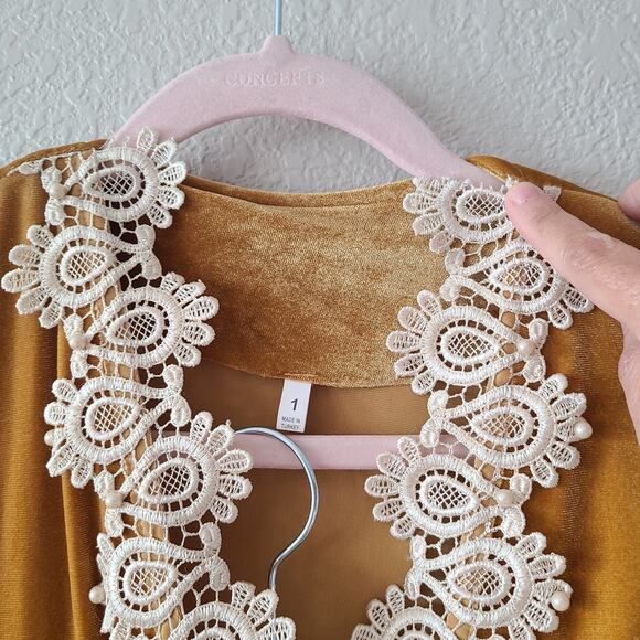 Retro Velour Women Loungewear Size Small Lace Victorian Regency Cosplay Ethereal - Picture 4 of 15